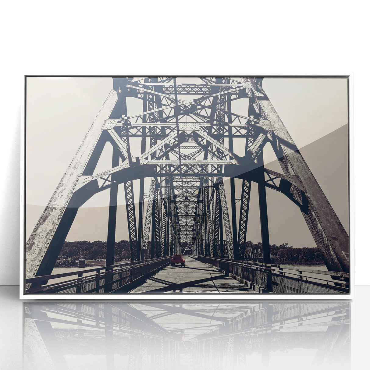 Art deco poster of St. Louis skyline in muted gray and blue tones, framed acrylic, ideal for modern nursery wall art.