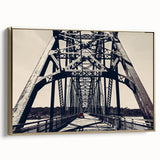 Framed canvas of a vintage-style St. Louis skyline in muted gold and black tones, ideal for bedroom wall art.