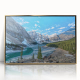 Framed acrylic print of Glacier National Park with muted earth tones, ideal for modern art wall decor.