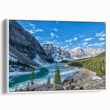 Vintage poster art of Glacier National Park in vibrant colors on a framed canvas, ideal for living room decor.
