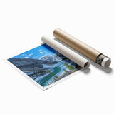 Extra large rolled print of Glacier National Park with vibrant green and blue tones, ideal for classy bathroom wall art.
