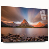 Large abstract wall art of Montana scenery in muted earth tones on acrylic glass, ideal for bedroom or dining room decor.