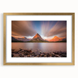 Extra large wall art featuring a textured abstract print of Montana scenery in muted earth tones, framed in gold.