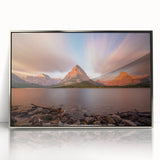 Mid-century modernist art depicting Montana scenery in muted earth tones on a framed acrylic print.