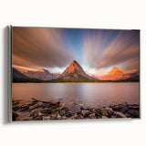 Landscape art painting of Montana scenery on framed canvas, featuring vibrant colors with a vintage poster style.