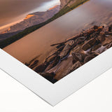 Art deco poster of Montana scenery in muted earth tones on rolled canvas, suitable for dining room wall art.