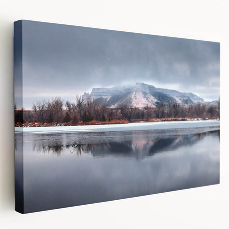Large landscape of Nebraska scenery on stretched canvas, featuring earthy green and blue tones, ideal for kitchen wall art.
