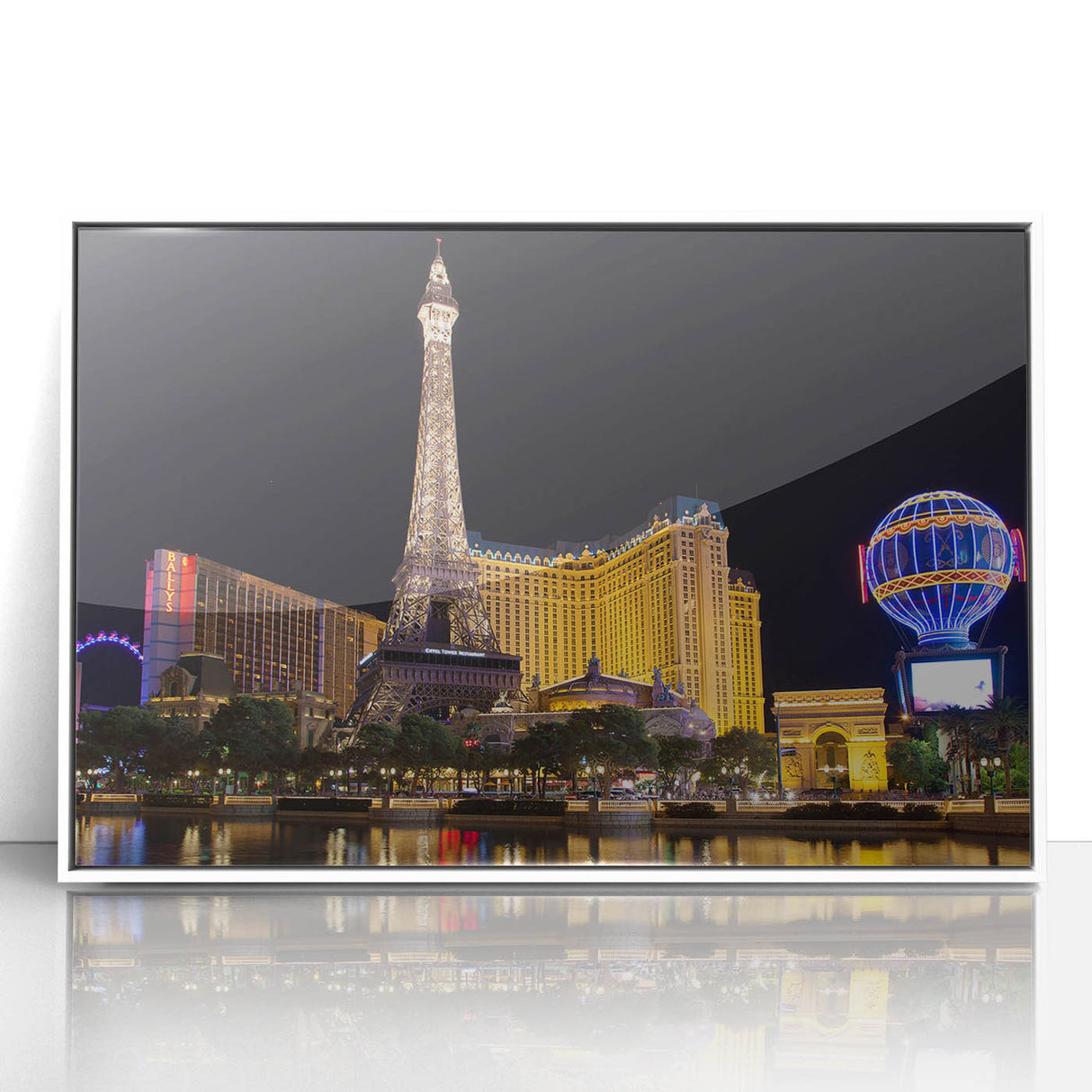 Art Deco style poster of Las Vegas skyline in muted gold and white tones, acrylic framed, suitable for modern art wall decor.