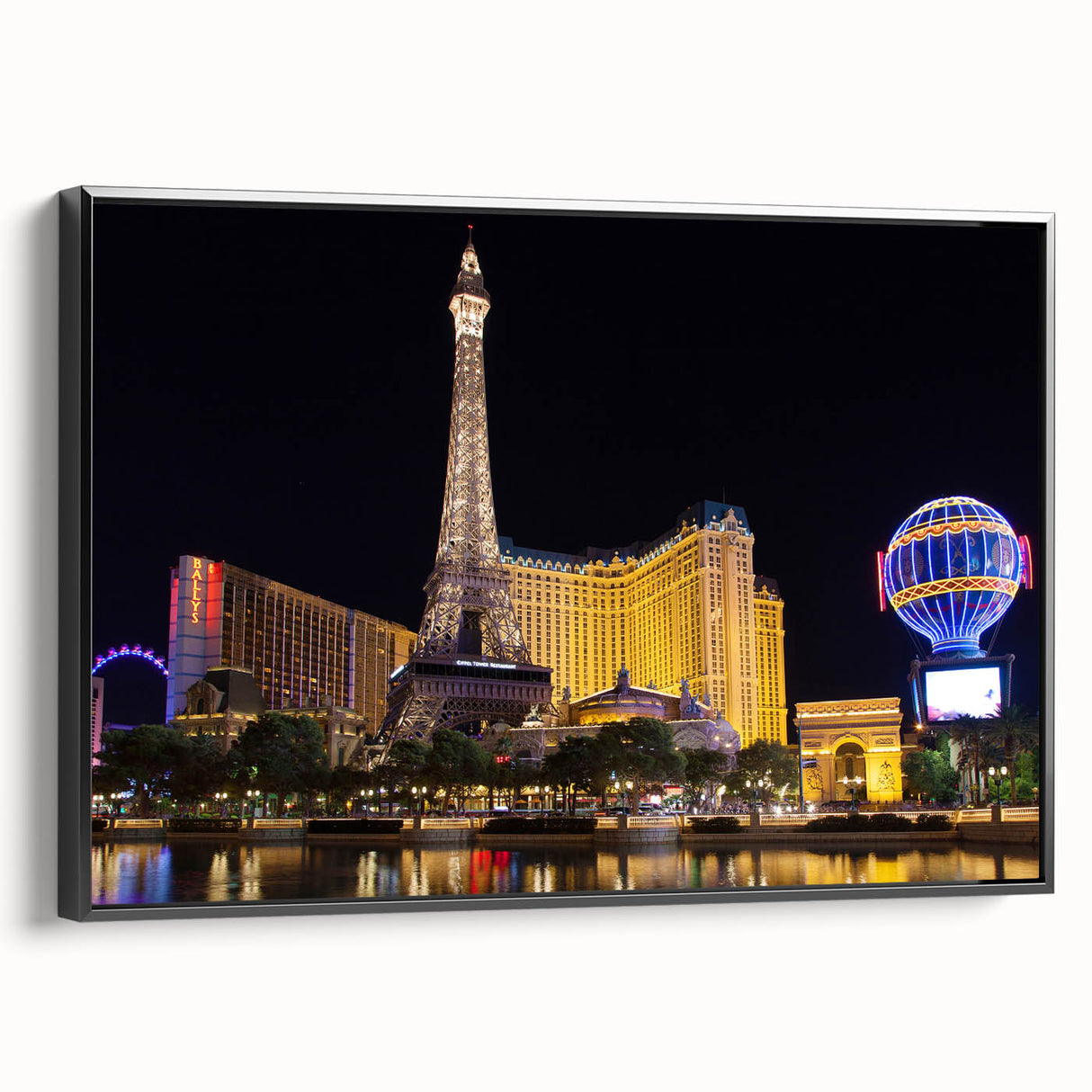 Black and white wall art of Las Vegas landscape on framed canvas, ideal for bedroom decor.