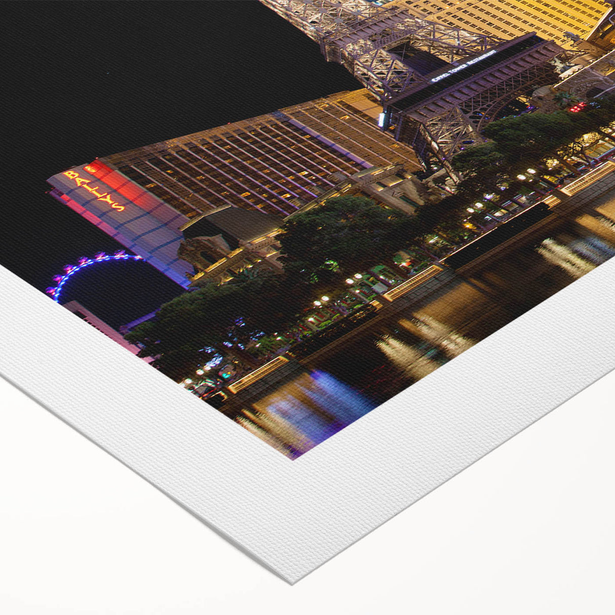 Art deco poster of Las Vegas skyline in muted gold and blue tones on rolled canvas, suitable for dining room wall art.