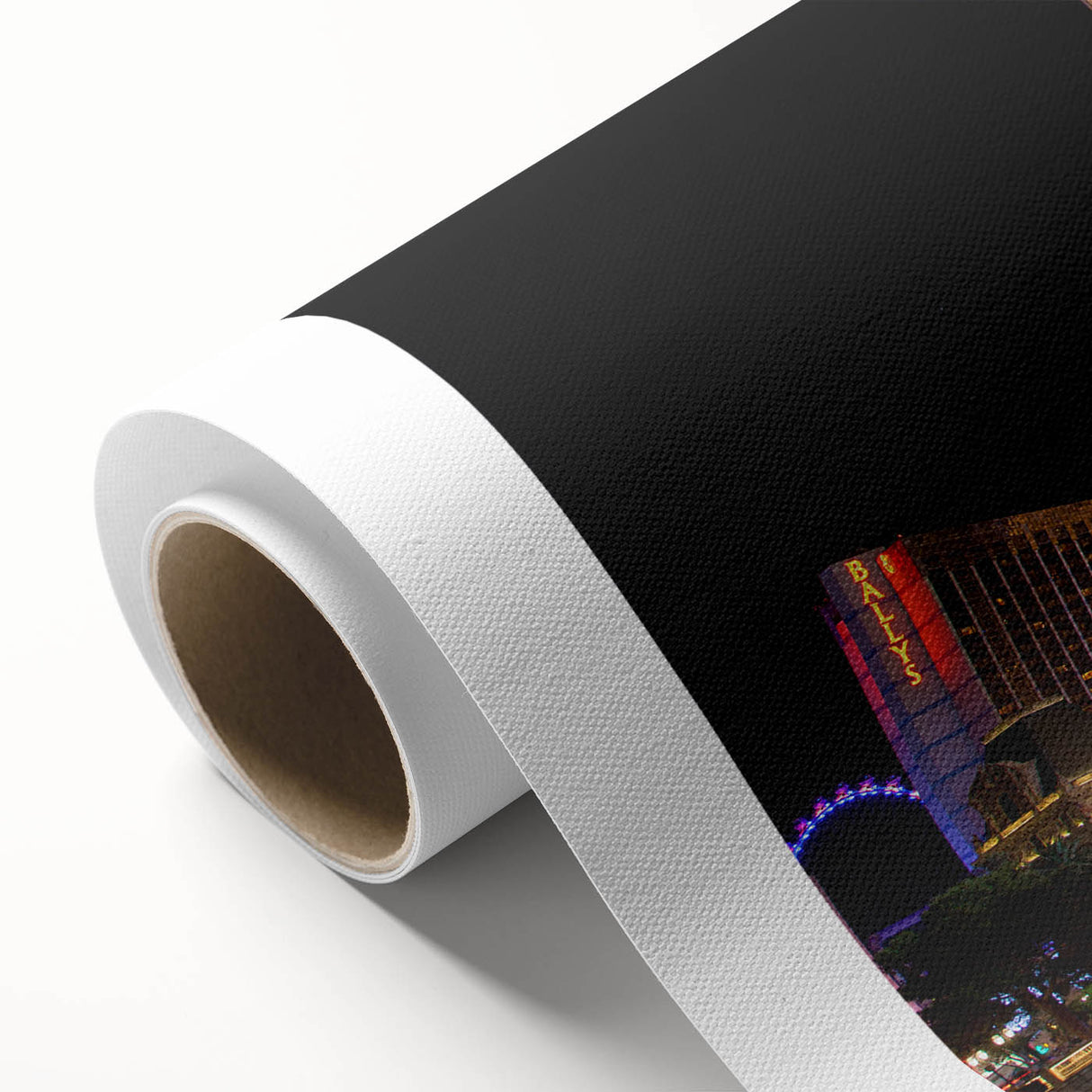 Art deco style poster of Las Vegas skyline in muted metallic tones on rolled canvas, ideal for nursery wall art.