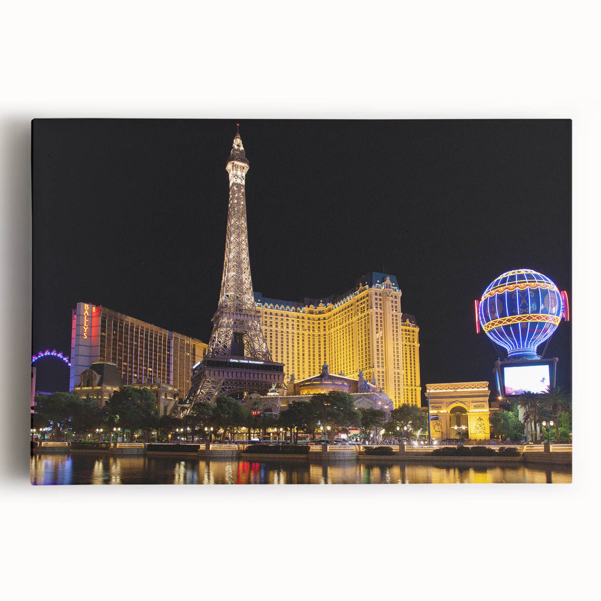 Black and white photo of the Las Vegas skyline on stretched canvas, suitable as large kitchen wall art.