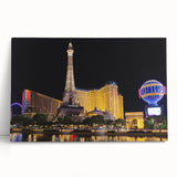 Black and white large art print of the Las Vegas skyline on stretched canvas, ideal for kitchen wall art or bedroom.