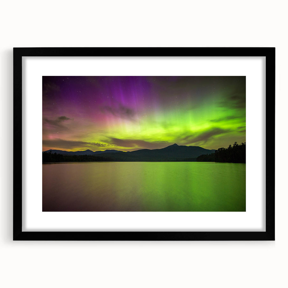 Extra large abstract art print of a colorful, textured New Hampshire scenery on a framed black mat.