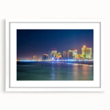 Abstract art print of a New Jersey landscape in muted blue and green tones on a framed white canvas.