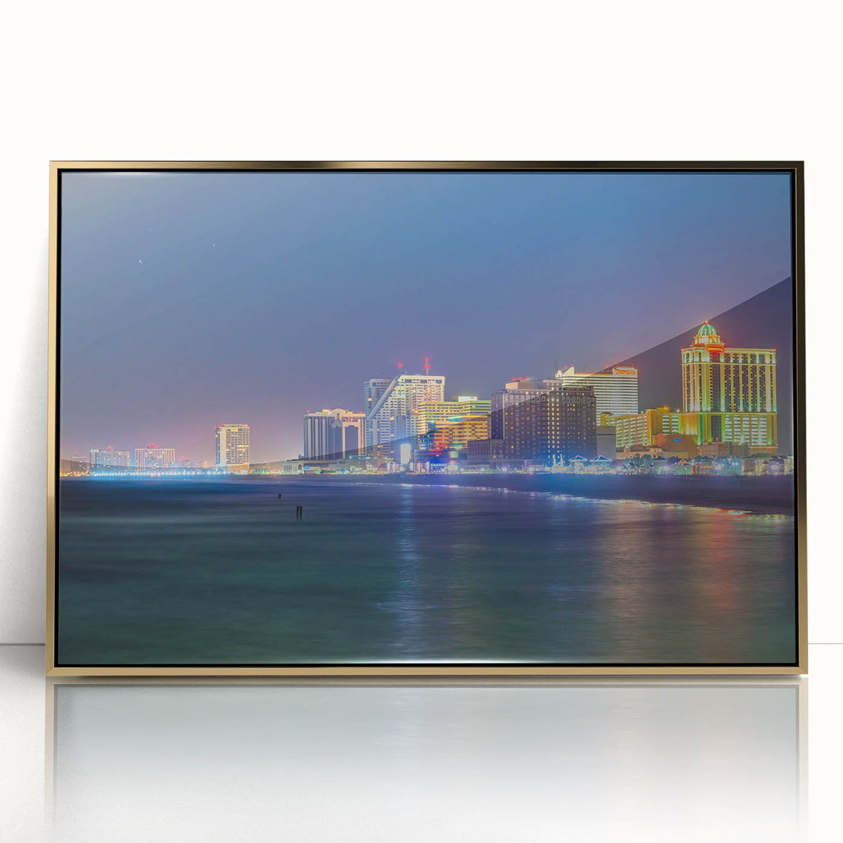 Acrylic print of a mid-century modernist New Jersey scenery in gold tones, ideal for nursery wall decor.