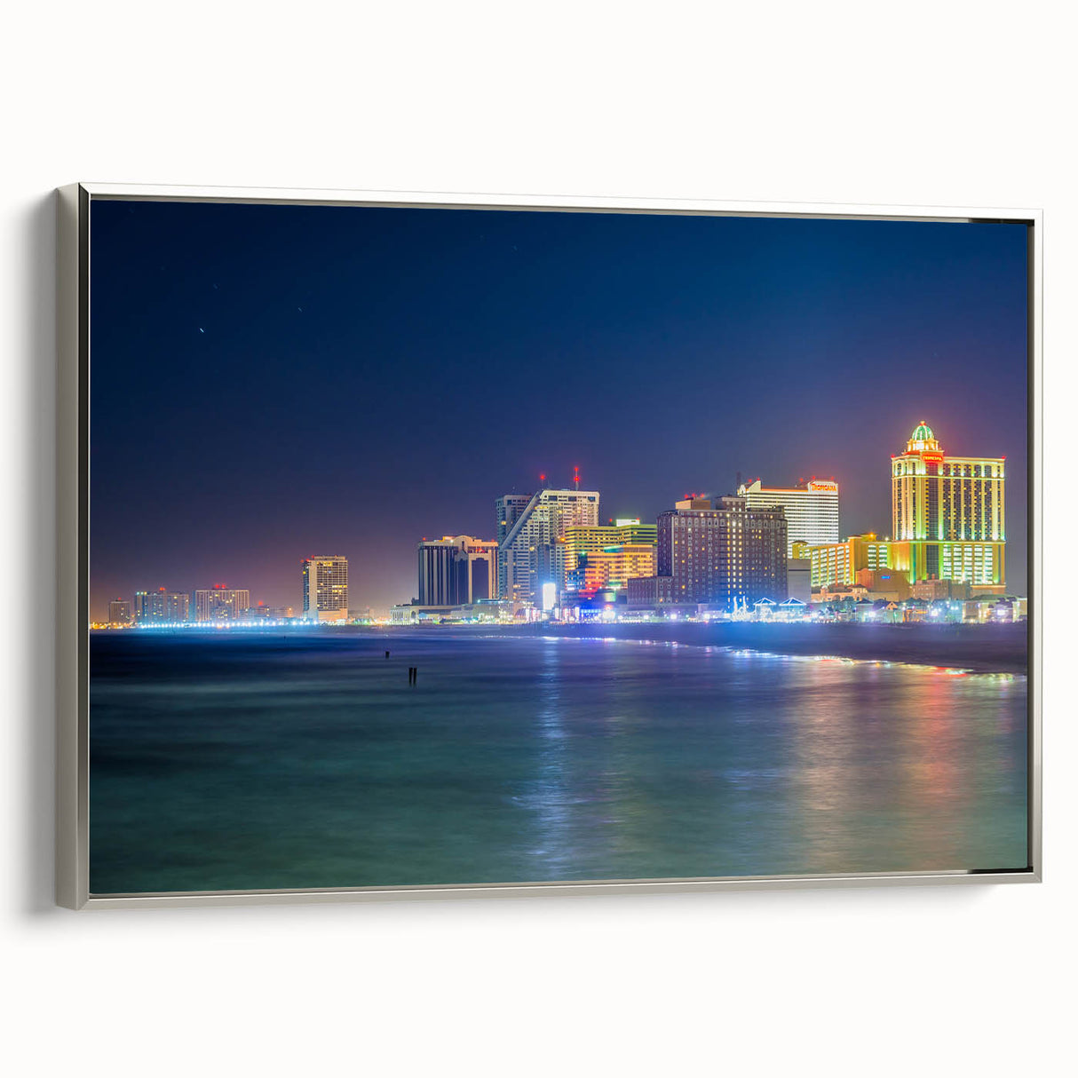 Framed canvas of a New Jersey landscape painting with vibrant colorful art and vintage poster style.