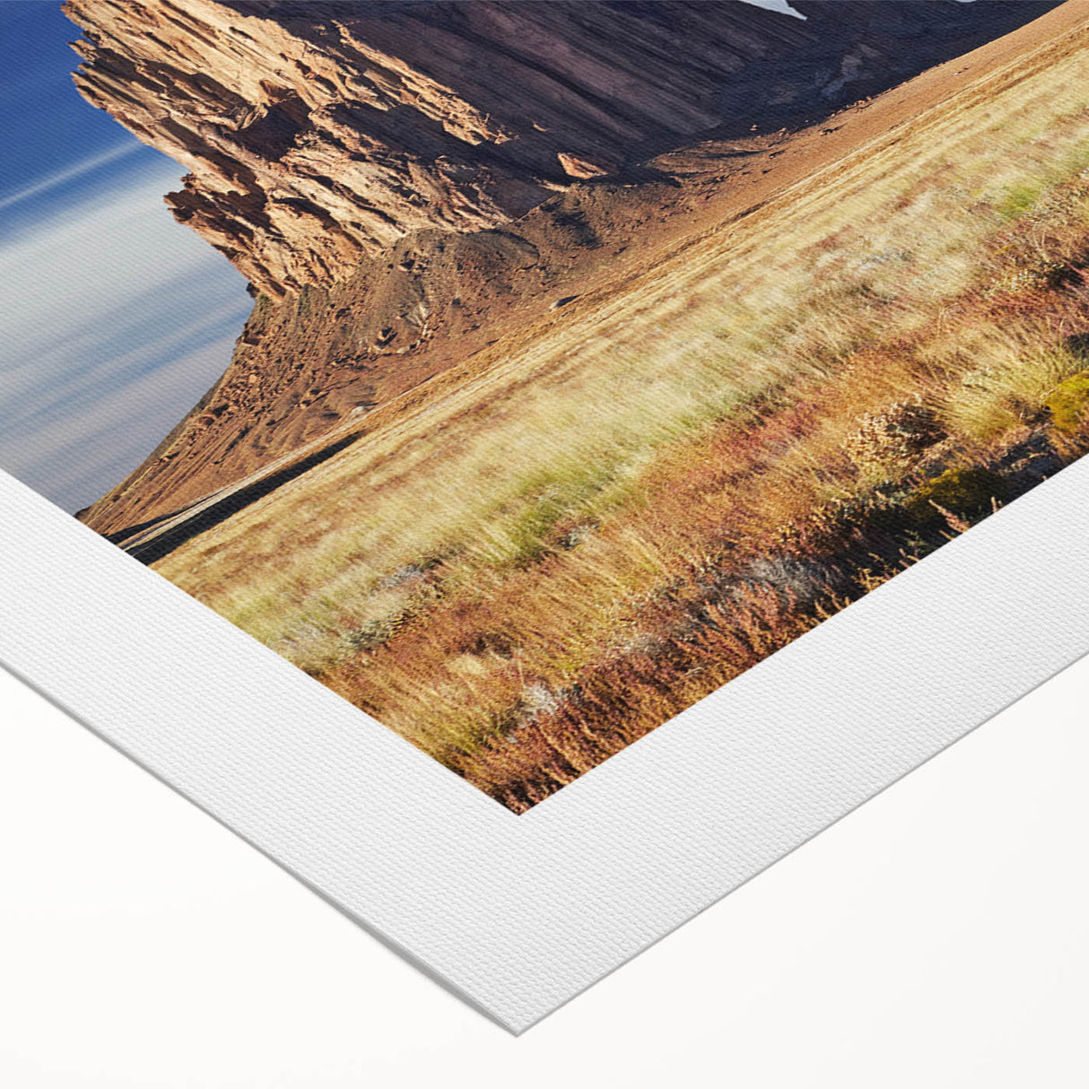 Art deco poster of New Mexico scenery in muted earth tones on rolled canvas, suitable for dining room wall art.