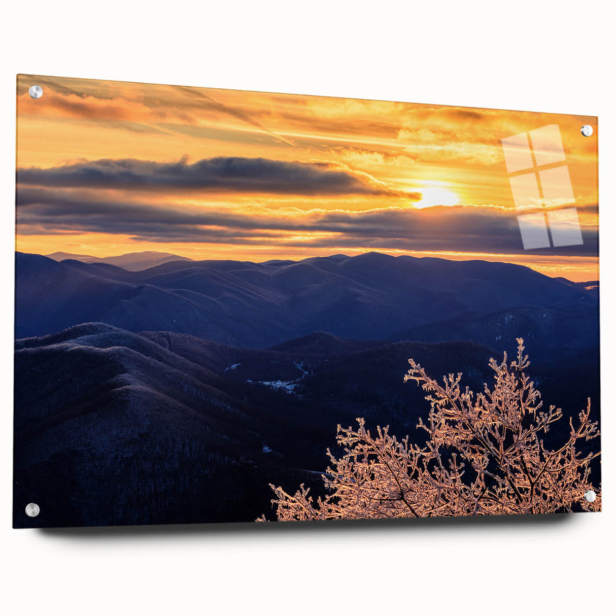 Acrylic print of the Blue Ridge Mountains in North Carolina, featuring muted blue and green tones.