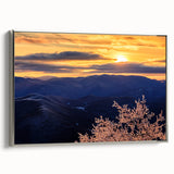 Framed canvas of Blue Ridge, North Carolina landscape in muted blues and greens, ideal for living room decor.