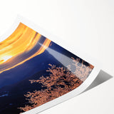 Extra large wall art featuring line art flowers in muted blue and green tones on rolled canvas.