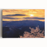Black and white photograph of the Blue Ridge Mountains on a large stretched canvas, ideal for kitchen wall art.