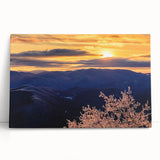 Black and white photo of Blue Ridge Mountains on stretched canvas, suitable as kitchen wall art or bedroom decor.