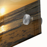 Large abstract wall art of Cape Hatteras in muted blue and green tones on acrylic glass, ideal for dining room ambiance.