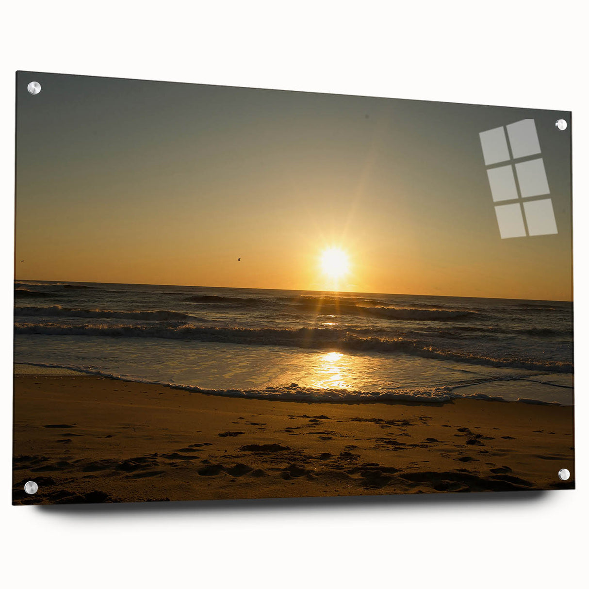 Acrylic print of Cape Hatteras with subdued green and blue tones, suitable for bedroom or dining room decor.
