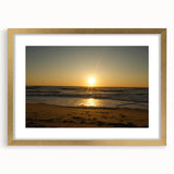 Extra large abstract art print of Cape Hatteras, featuring textured waves in muted blue and gray tones on a framed gold mat.