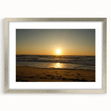 Textured abstract art print of Cape Hatteras with soft blue and gray tones on a framed silver mat, suitable for bedroom art.