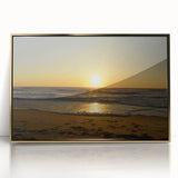 Mid-century modernist style large art print of Cape Hatteras, featuring muted earth tones, framed in gold acrylic.