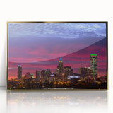 Acrylic print of Charlotte skyline in muted gold tones, mid-century modernist style, suitable for modern art wall decor.