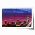 Rolled print of Charlotte, North Carolina skyline in muted gray and blue tones, suitable for dining room wall art.