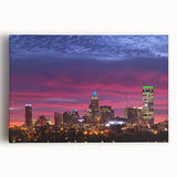Black and white stretched canvas of Charlotte, North Carolina skyline, ideal for kitchen wall art.