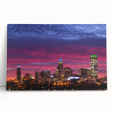 Black and white stretched canvas of Charlotte skyline, ideal for kitchen wall art or bedroom ambiance.
