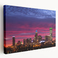 Charlotte, North Carolina skyline in muted blue and gray tones on a large stretched canvas, suitable for kitchen wall art.