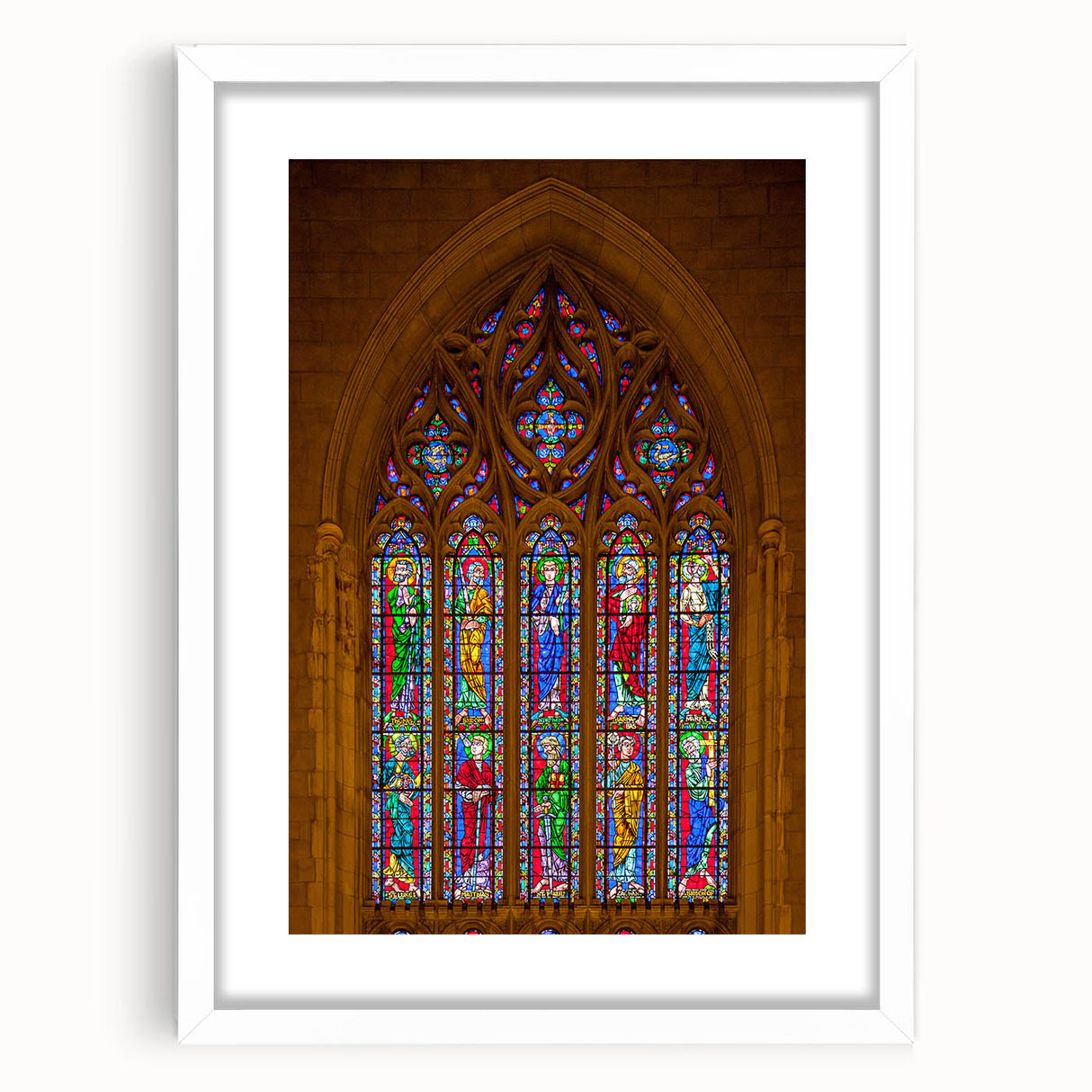 Abstract art print of Durham, North Carolina in muted blues and greens on a framed white mat, ideal for dining room decor.