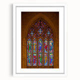 Abstract art print of Durham, North Carolina in muted blues and greens on a framed white mat, ideal for dining room decor.