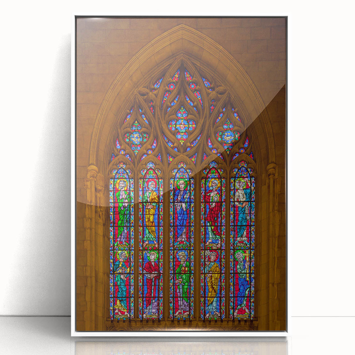 Art deco style Durham, North Carolina skyline in muted blues and grays on a framed acrylic.