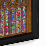 Extra large framed canvas featuring a textured, colorful abstract of Durham, North Carolina, ideal for living room decor.