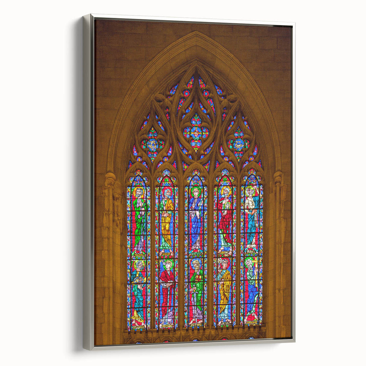 Framed canvas featuring a vintage-style landscape painting of Durham, North Carolina in colorful tones.