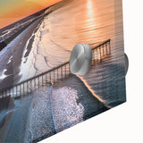 Large abstract wall art of the Outer Banks in muted blue and teal tones on acrylic glass, ideal for dining room ambiance.