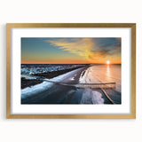 Extra large abstract art print of the Outer Banks, featuring textured waves in muted blue and gray tones on a framed canvas.