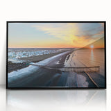 Large abstract wall art of the Outer Banks, North Carolina, depicted in muted blue and gray tones on a framed acrylic print.