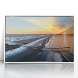 Art deco poster of Outer Banks, North Carolina, in pastel shades on white framed acrylic, suitable for modern nursery decor.