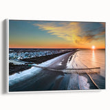 Vintage poster art of Outer Banks, North Carolina, in vibrant colors on a large framed canvas, ideal for living room decor.