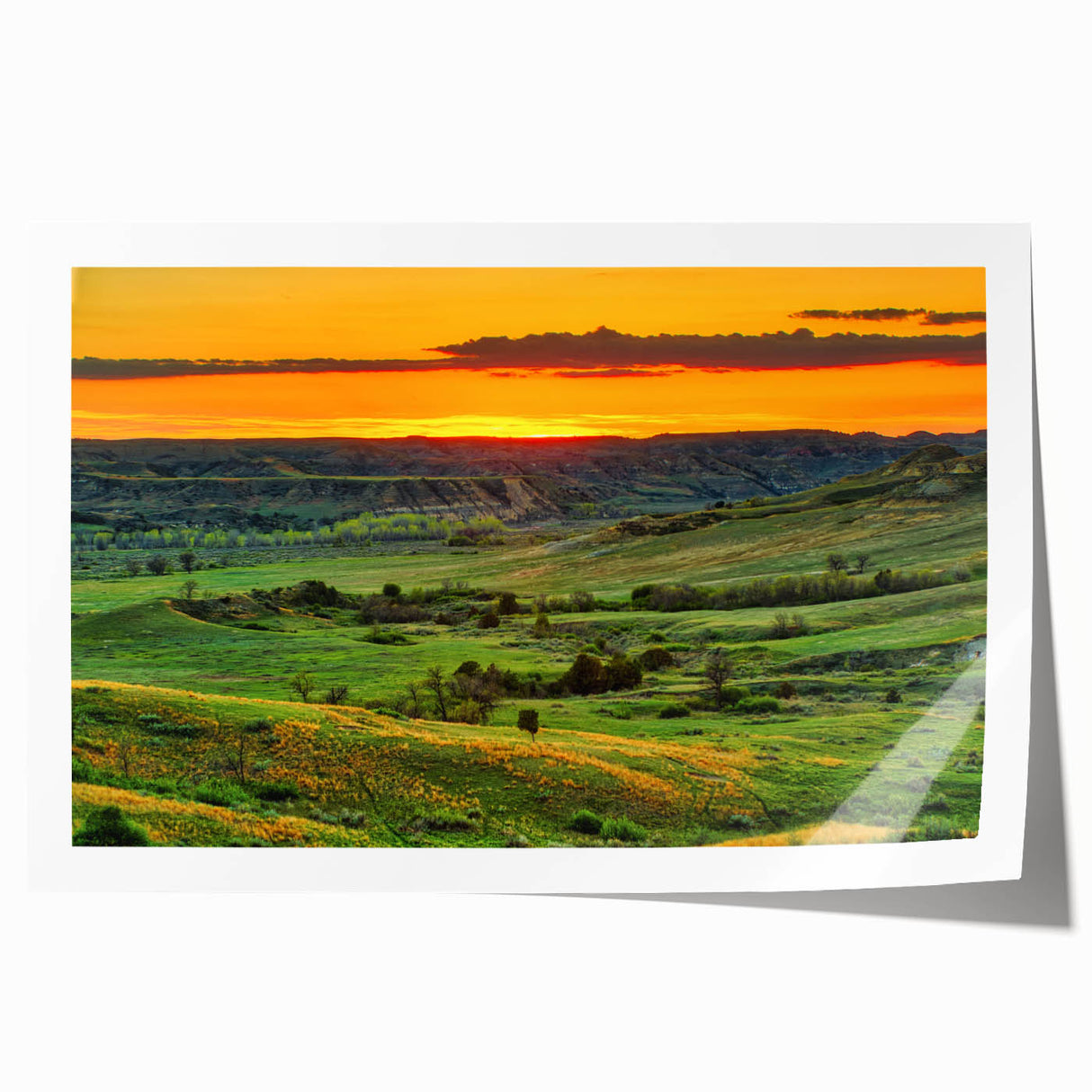 Extra large rolled print depicting North Dakota scenery with muted earth tones, ideal for art wall dining room.