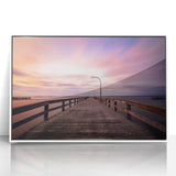 Art Deco style poster of Long Island, New York, with muted blue and white tones on framed acrylic.