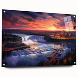 Acrylic print of Niagara Falls in muted blue and gray tones, suitable for dining room decor.